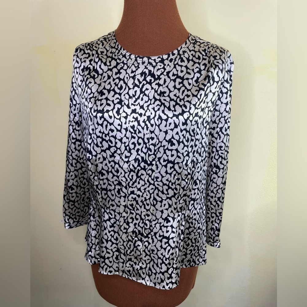 J. Crew Silk Blouse Animal Print Button Back Size 8
